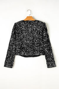 Black Sequined Open Front Cropped Jacket