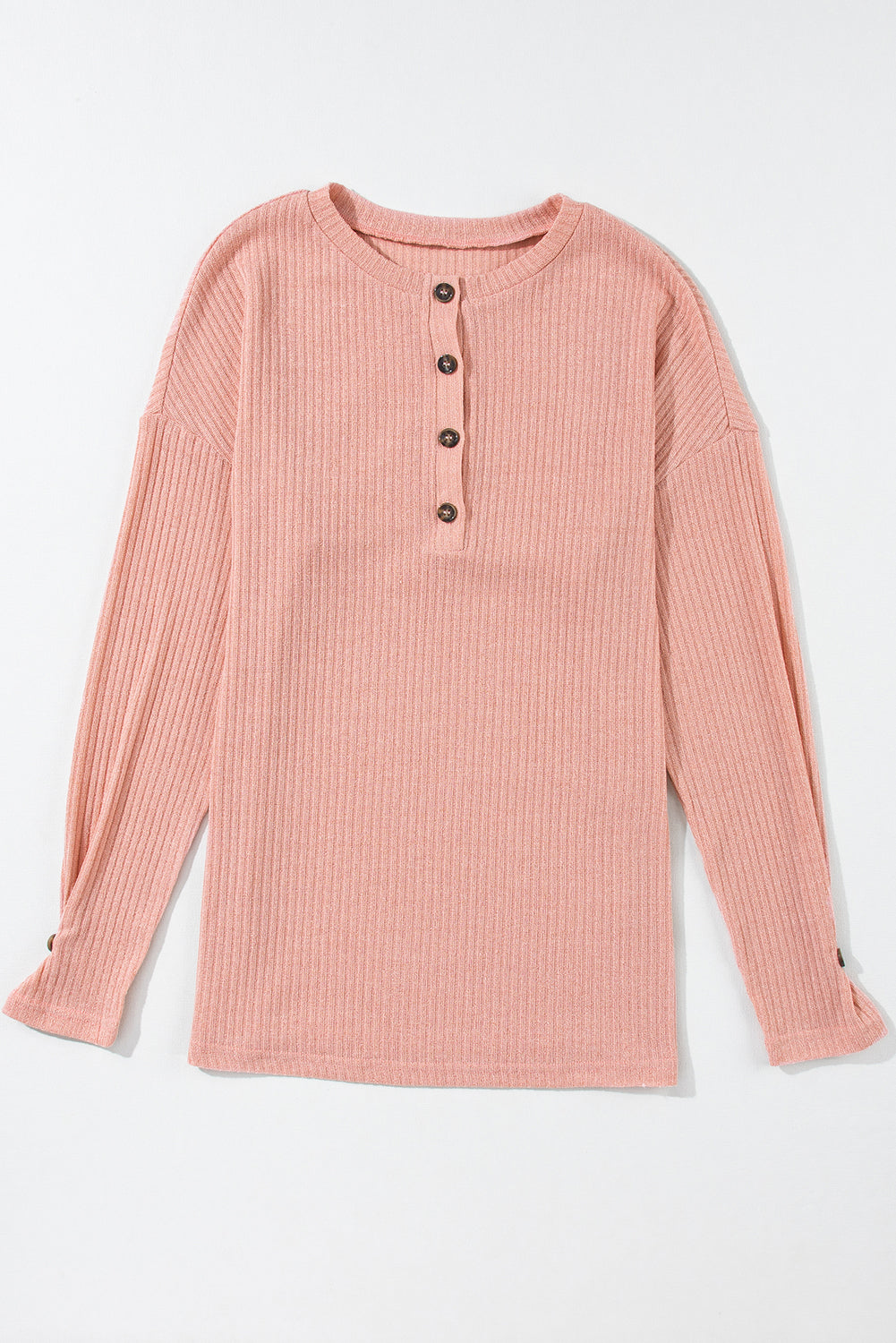 Rose Rib Textured Henley Knit Top