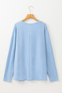 Plus Size Ribbed Corded Texture Long Sleeve Knit Shirt