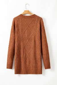 Rustic Fall Drop Shoulder Loose Fit Cable Knit Sweater Dress