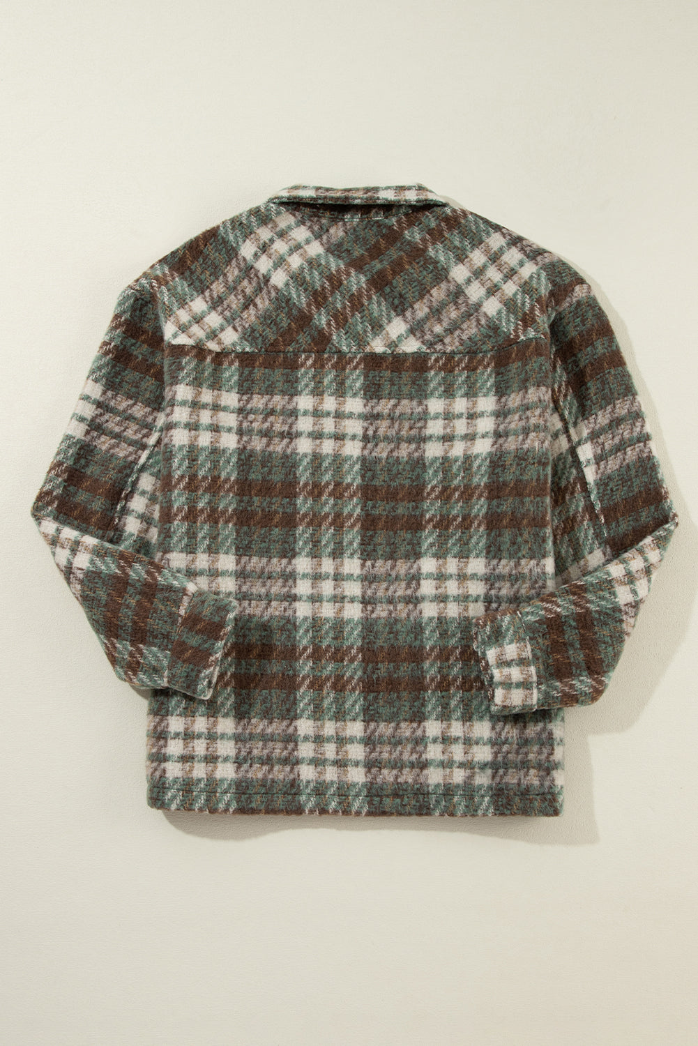 Green & Brown Plaid Button Down Shacket with Chest Flap Pockets