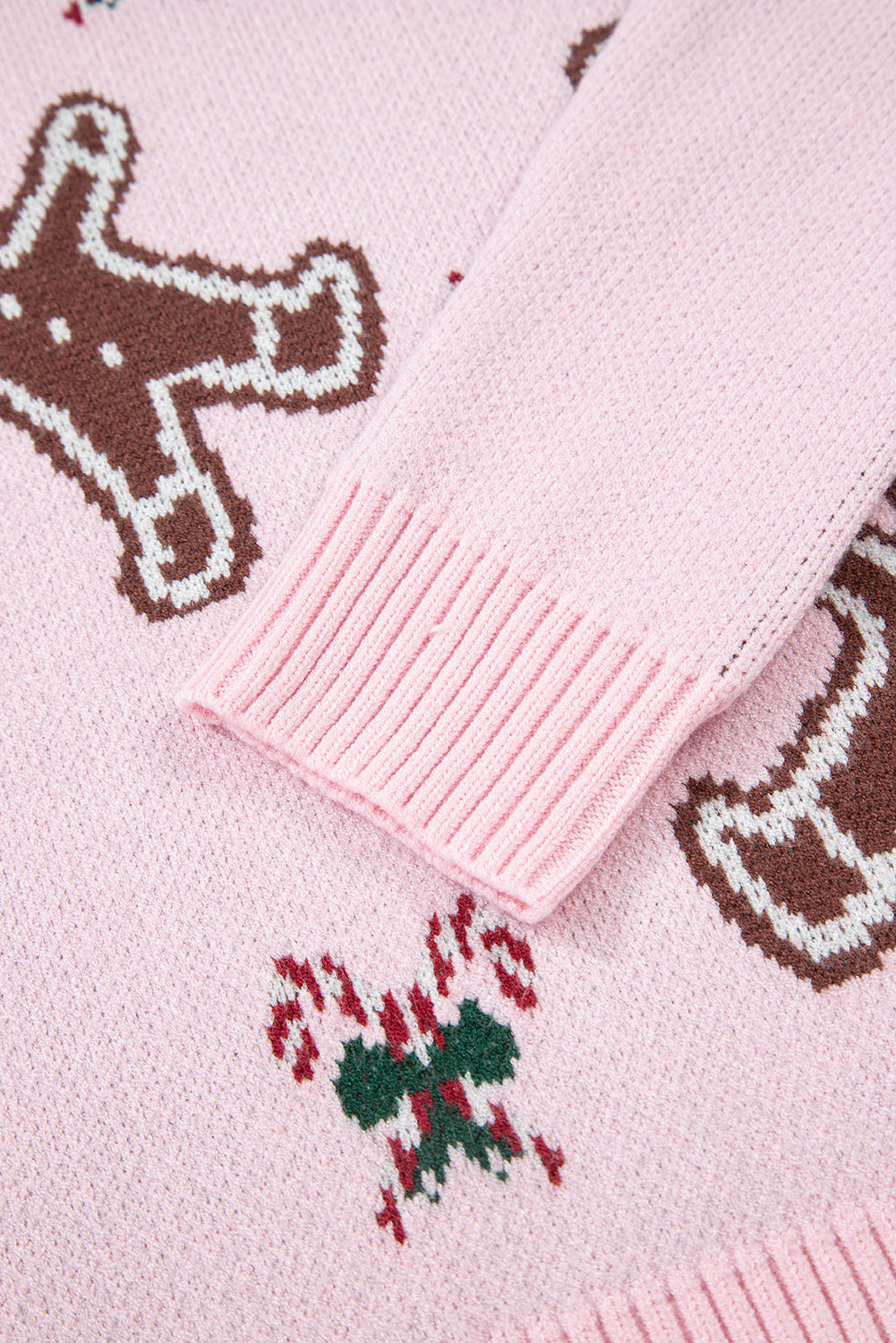 Pink Ginger Bread Man Christmas Holiday Long Sleeve Knit Sweater