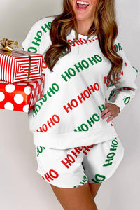 White with Green/Red HOHOHO Print Pullover & Shorts Set