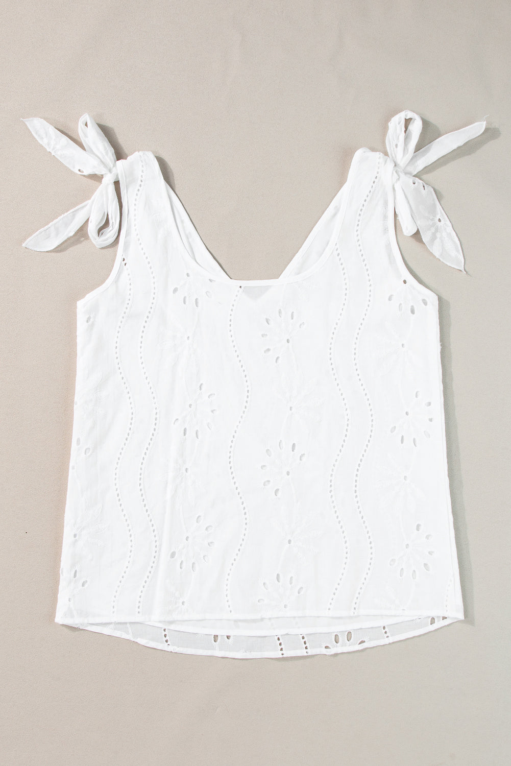 Embroidery Patterned Knotted Straps V-Neck Tank Top