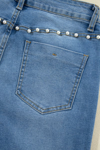 Pearl Accented Boot Cut Stretch Denim Jeans