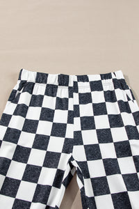 Black Checkered High Rise Casual Flared Pants