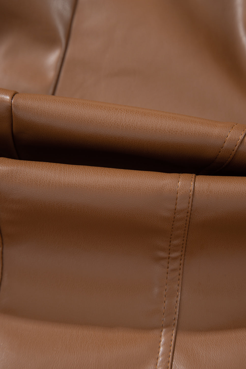 Chestnut Faux Leather Zip Up Slim Fit Bomber Jacket