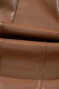 Chestnut Faux Leather Zip Up Slim Fit Bomber Jacket