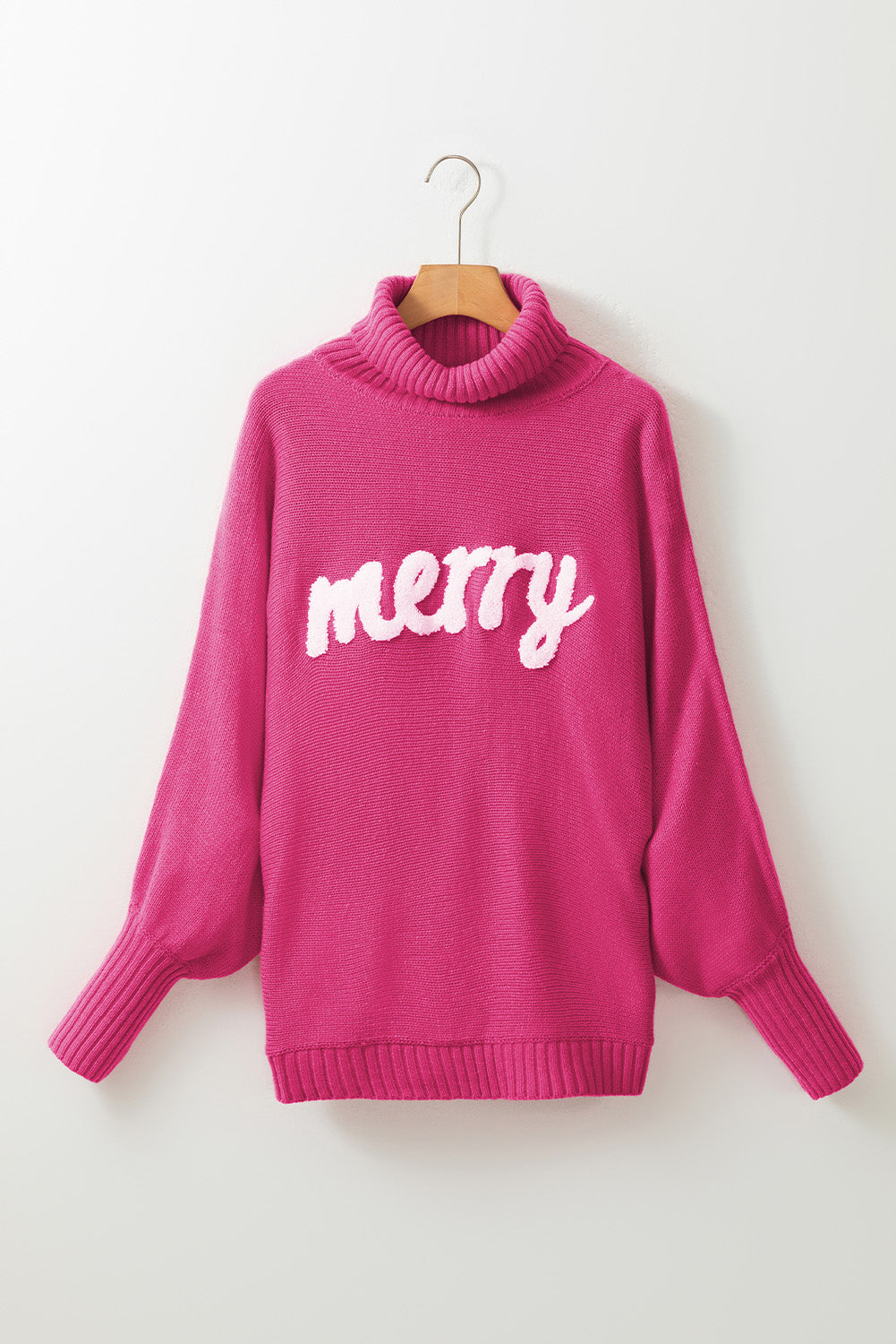 Merry Embossed Letter High Neck Sweater