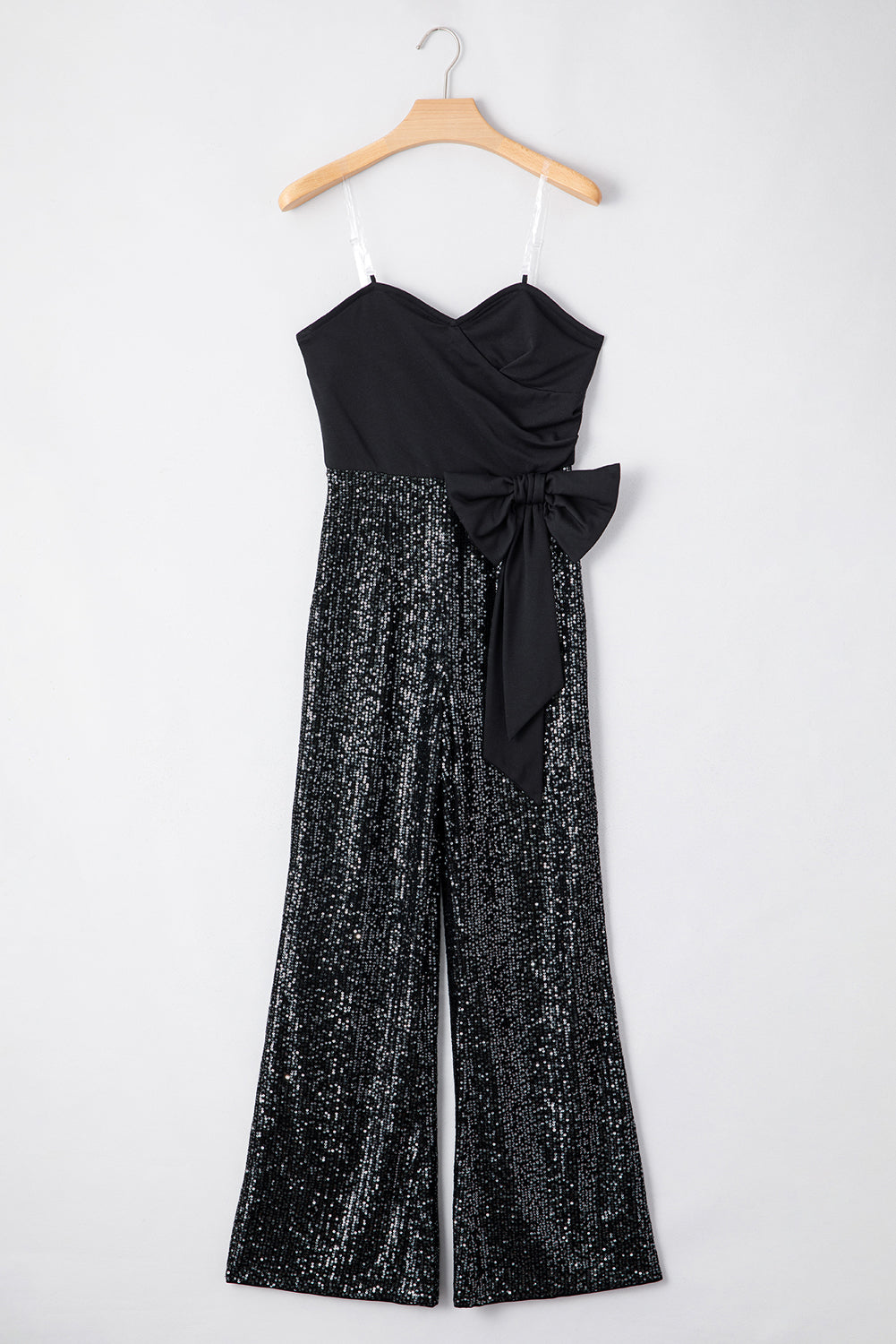 Black Sequined Tube Top High Waist Bow Tie Wide Leg Jumpsuit