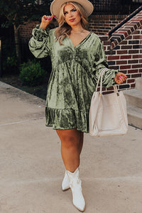 Plus Size Velvet Babydoll Mini Dress with Pockets