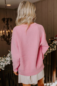 Pink Merry Candy Cane Crew Neck Knit Sweater