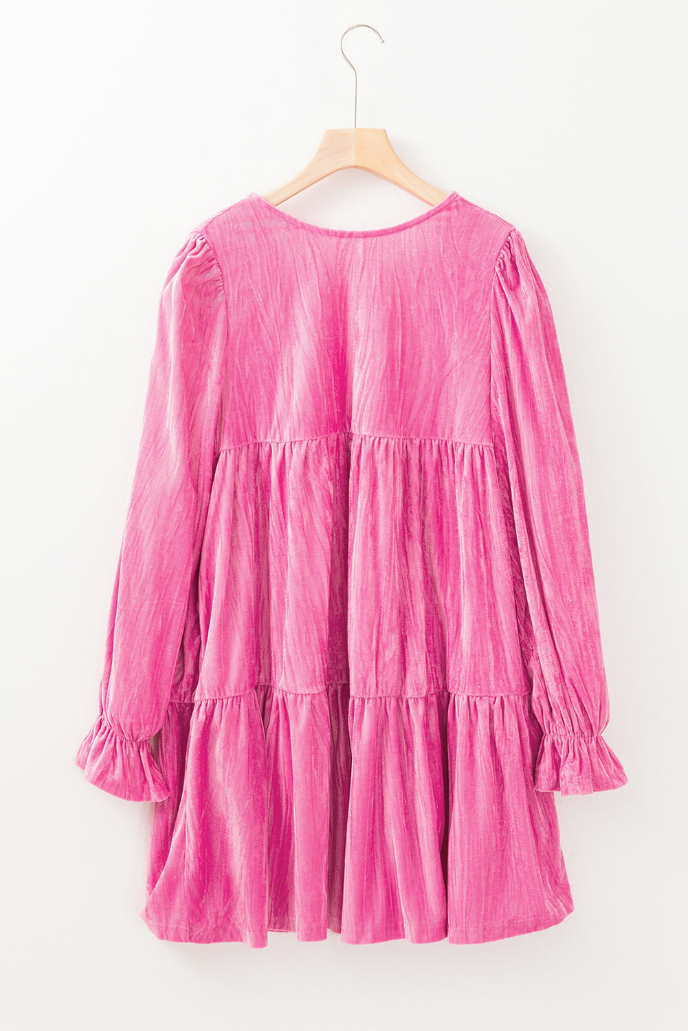 Pink Tiered Ruffled Velour Mini Dress