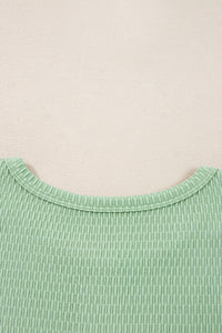 Sage Drop Shoulder Stripe Sleeve Textured Henley Top