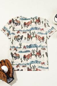 Beige Western Fashion Mustang River Printed Mesh T Shirt