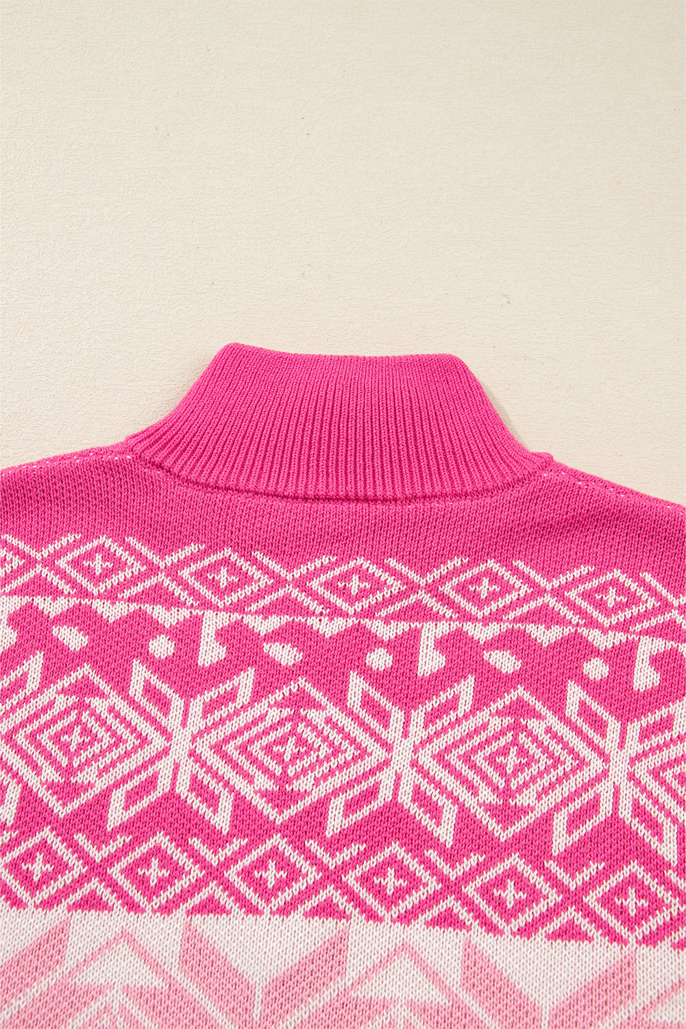 Pink Snowflake Quarter Zip Mock Neck Sweater