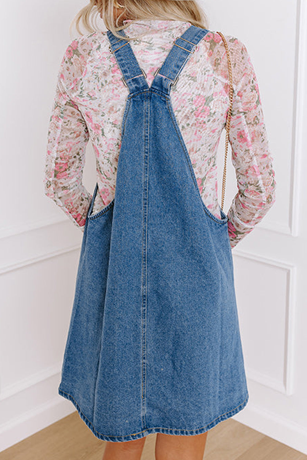 Denim Button Down Overall Dress with Pockets