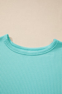 Aqua Blue Corded Long Sleeve Knit Top