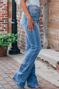 Pearl Accented Boot Cut Stretch Denim Jeans