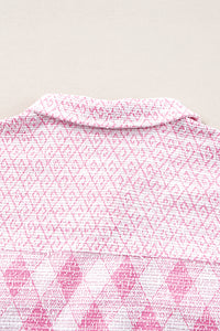 Pink Geometric Design Textured Button Up Shacket