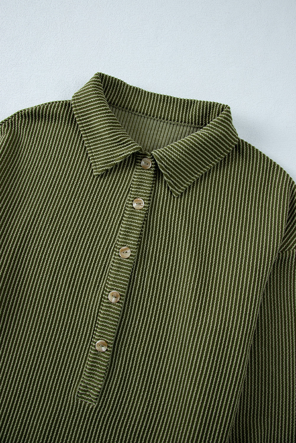 Moss Green Corded Button Down Collared Shift Dress