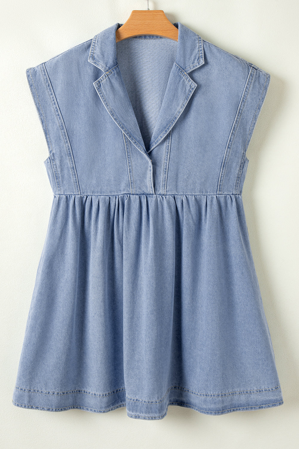 Light Wash Cap Sleeve High Waist Denim Babydoll Dress