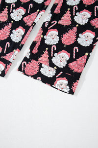 Black with Pink Christmas Trees & Santas Pajama Set