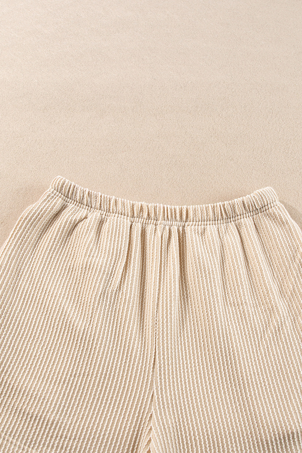 Cream Corded Knit Long Sleeve Top and High Waist Shorts Set