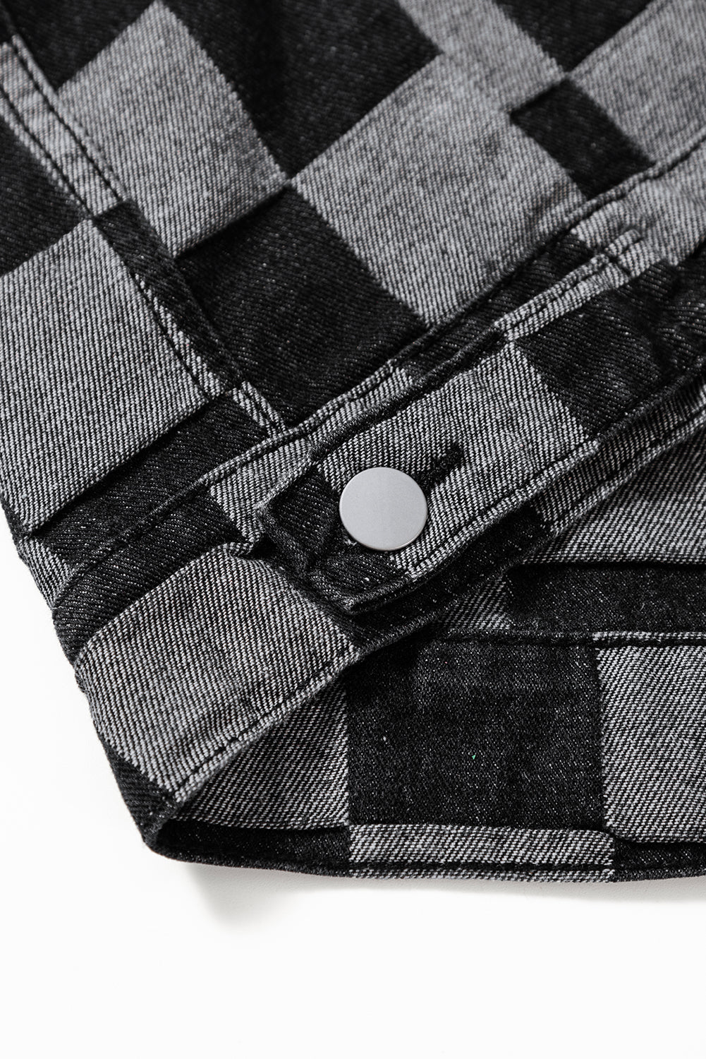 Black & Gray Checkered Button Up Denim Jacket