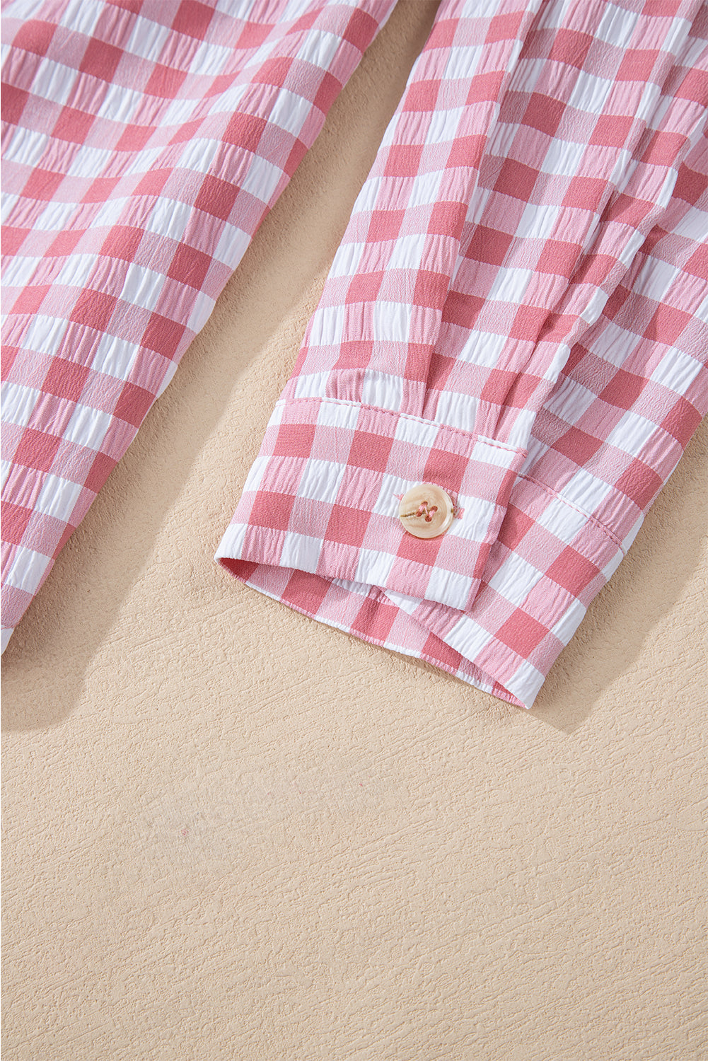 Pink Gingham Button Up Collared Shirt with Chest Pockets