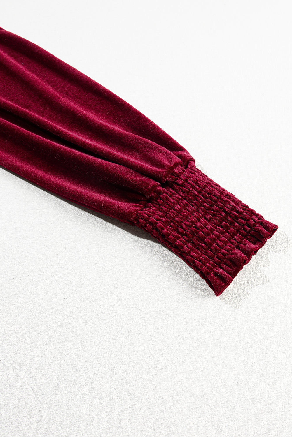 Burgundy Tie Back Neck Ruffled Sleeve Velour Blouse