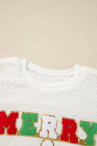 White Christmas Merry & Bright Embossed Graphic Sherpa Sweatshirt