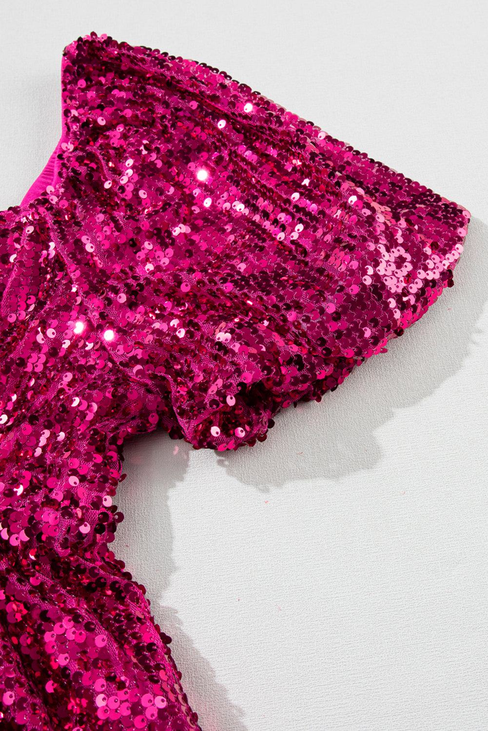 Bright Fuchsia Pink Short Puff Sleeve Sequin Romper