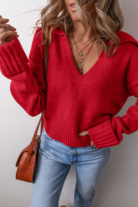 Sailor Collar V-Neck Long Sleeve Knit Sweater