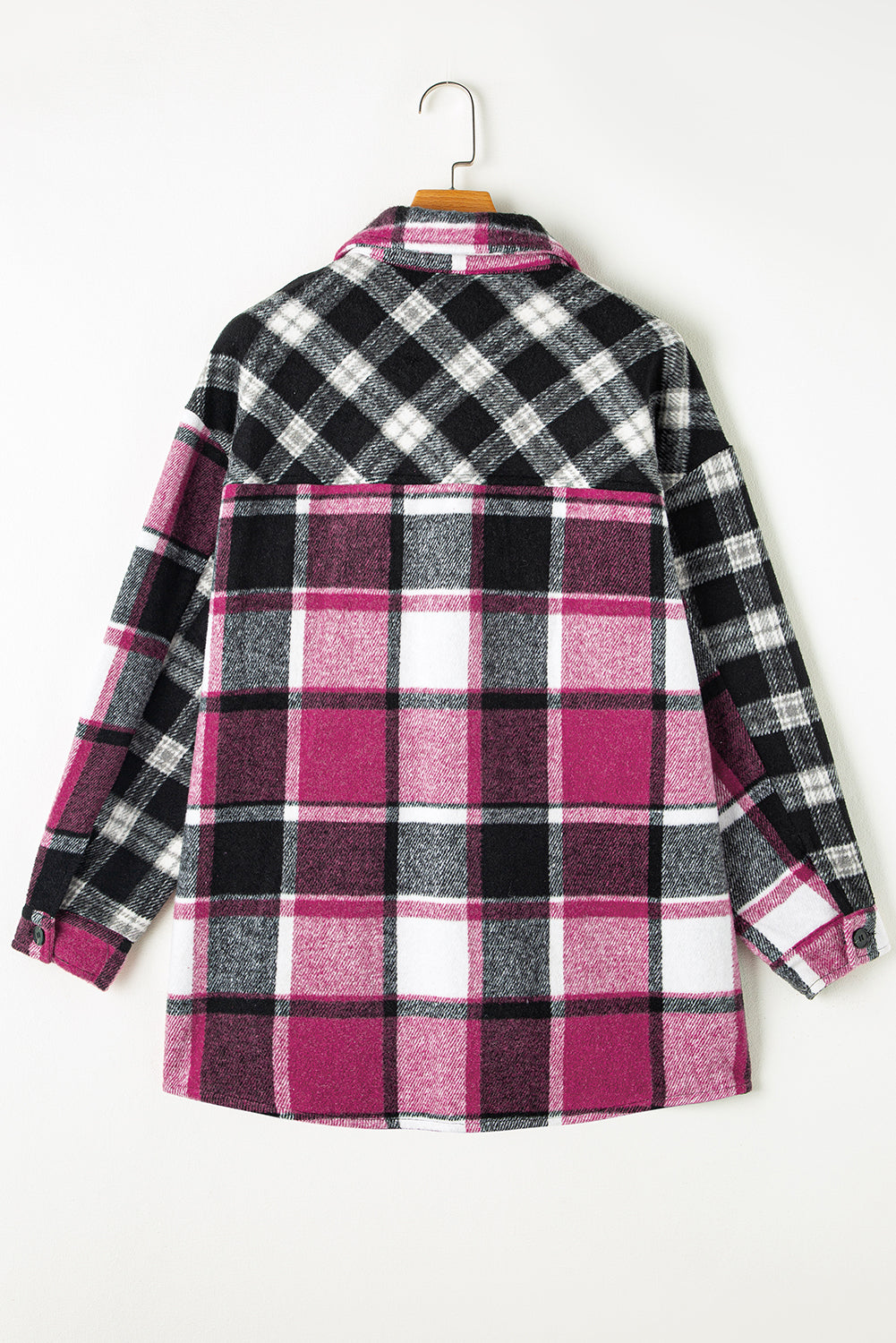 Black & Fuchsia Plaid Colorblock Shacket