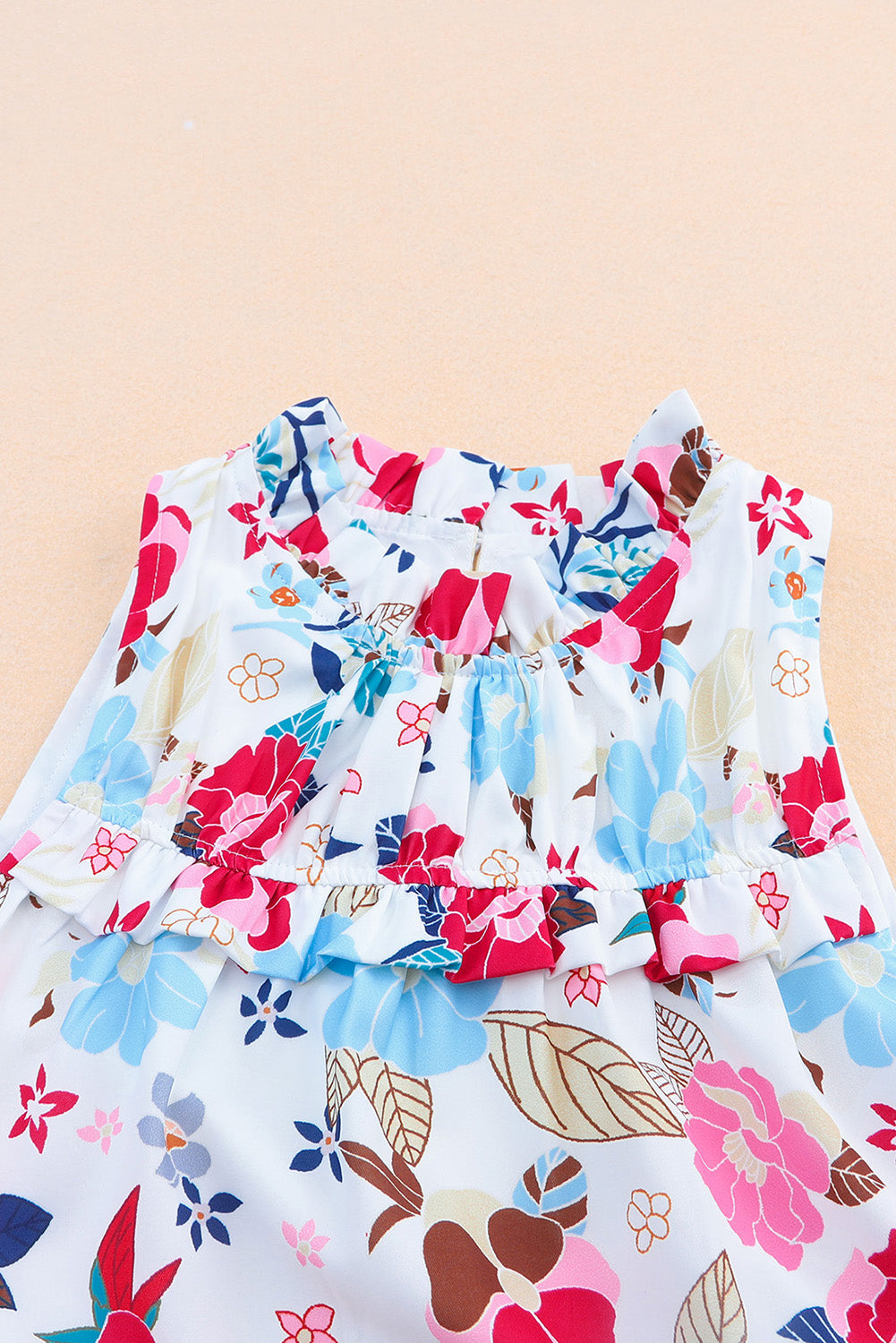 Pink and Blue Floral Tiered A-Line Mini Dress