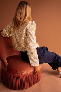 Gold Sequined Open Front Cropped Jacket