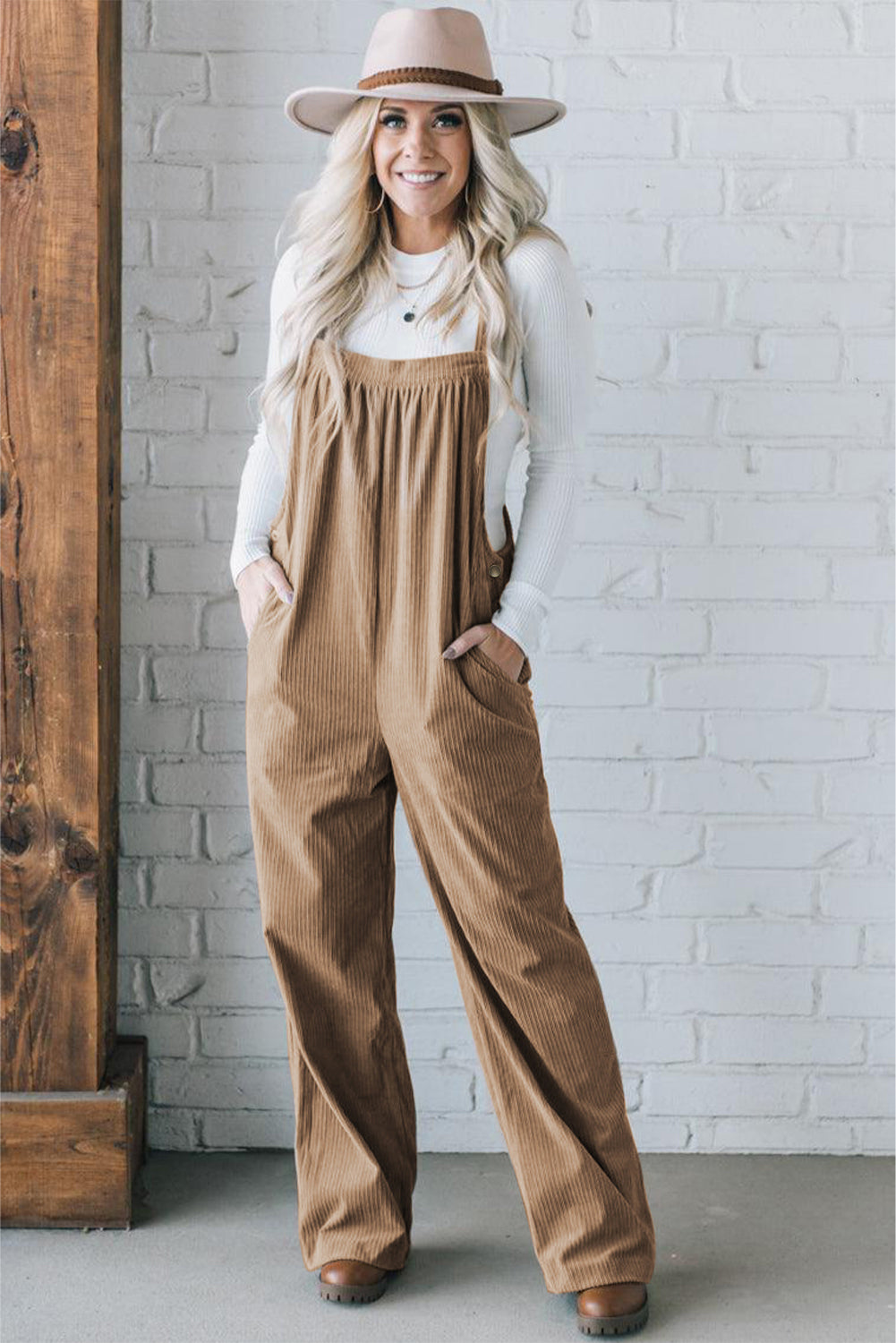 Forest Green Khaki or Black Solid Pocketed Loose Fit Corduroy Overalls