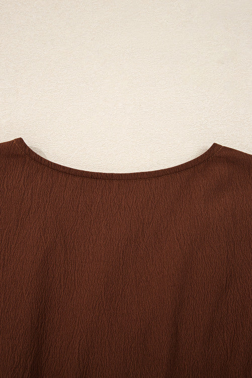 Brown Rust Floral Embroidered Tassel Tie Waist Long Sleeve Mini Dress