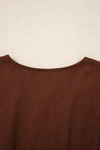 Brown Rust Floral Embroidered Tassel Tie Waist Long Sleeve Mini Dress
