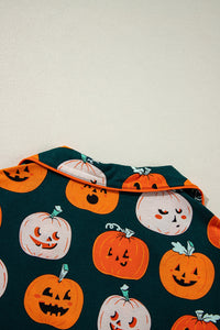 Black with Orange Pumpkins Print Short Sleeve Shirt & Pants Pajama Set