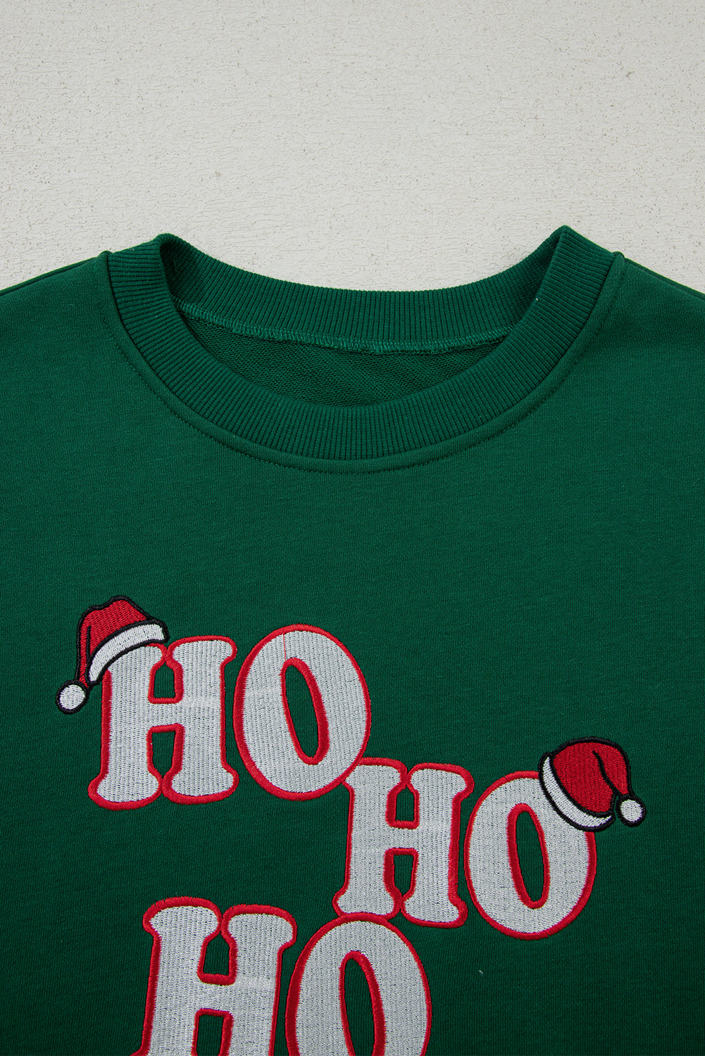 Christmas Green Embroidered HO HO HO Graphic Crewneck Sweatshirt