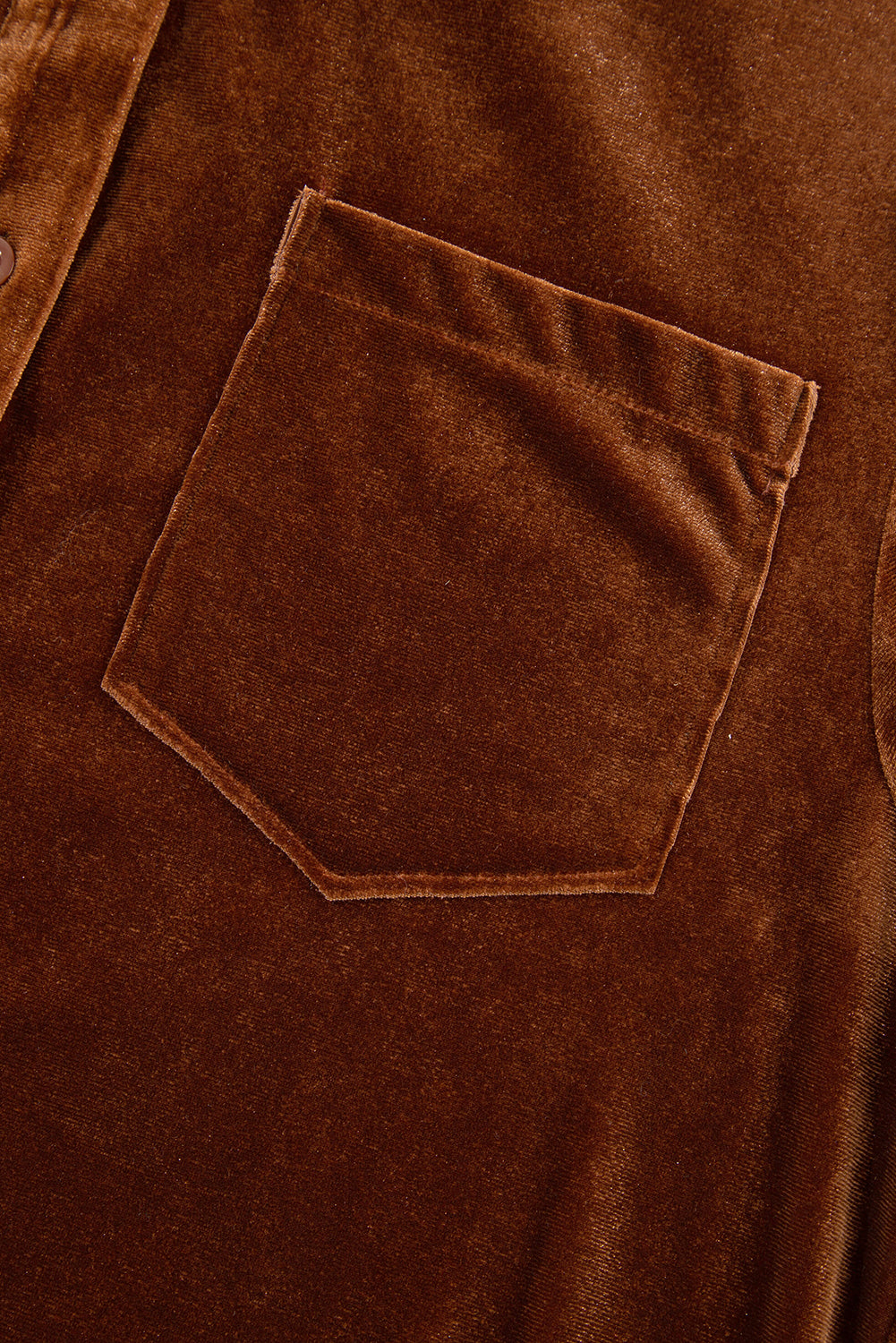 Chestnut Brown Button Down Chest Pocket Velour Loose Shirt