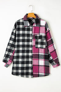 Black & Fuchsia Plaid Colorblock Shacket