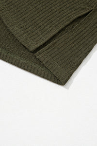 Dark Olive Rib Textured Henley Knit Top