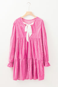 Pink Tiered Ruffled Velour Mini Dress