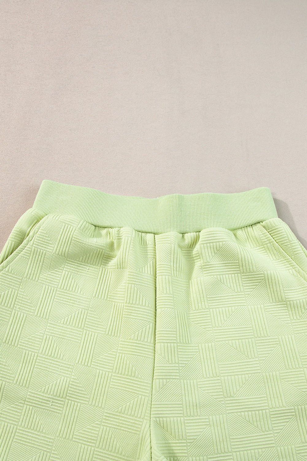 Light Green Textured Cropped Hoodie and Shorts Set