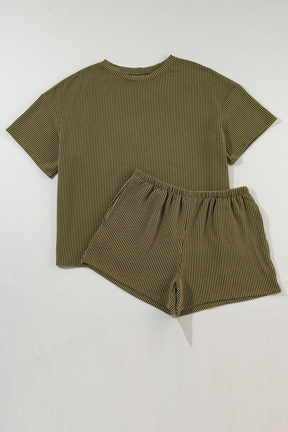 Ribbed Corded Knit Loose Fit Tee and Shorts Set