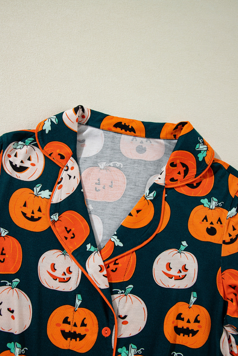 Black with Orange Pumpkins Print Short Sleeve Shirt & Pants Pajama Set