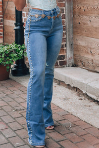 Pearl Accented Boot Cut Stretch Denim Jeans